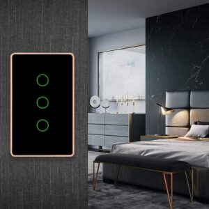 Công tắc cảm ứng HOMEHUK 4 nút đen lõm viền vàng